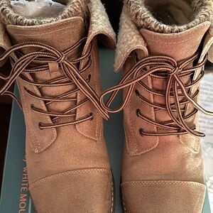 White Mountain Tan Combat Moto Boots with Fleece Lining